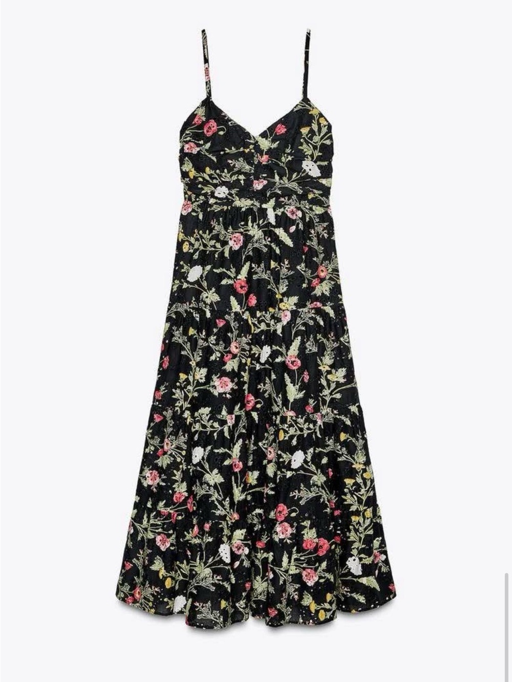 ZARA FLORAL PRINTED COTTON MIDI DRESS WITH CUTWORK EMBROIDERY M NWT.